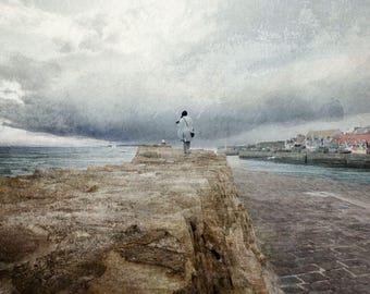 Impresión artística Giclée firmada, regalo escocés: Antes de la tormenta, Pitenweem, Fife, Escocia.