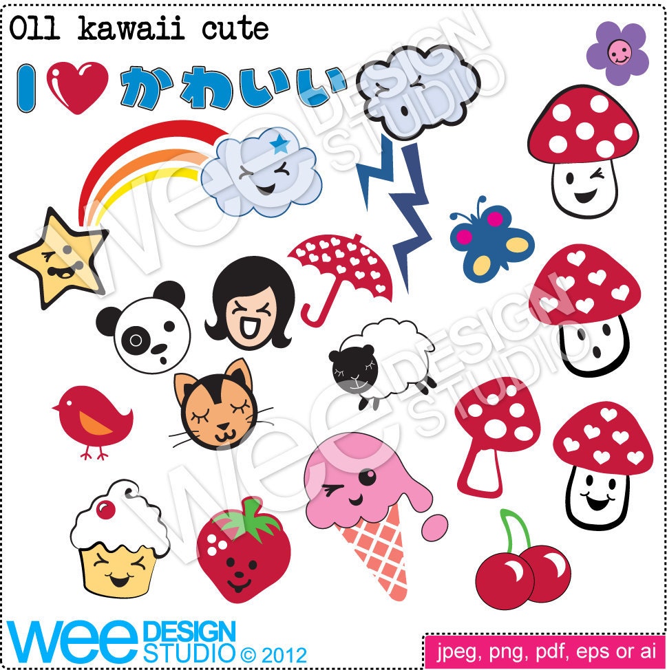 Cute KAWAII digital clipart graphics png jpeg & eps | Etsy