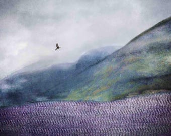 Lámina artística de tweed de las Highlands escocesas: paisaje firmado en giclée