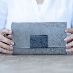 Monedero de cuero de cuero embrague de las mujeres, bolso de la cartera de las señoras de la solapa, cartera de la cartera del embrague grande único, bolso único de la noche, cartera del sobre de cuero