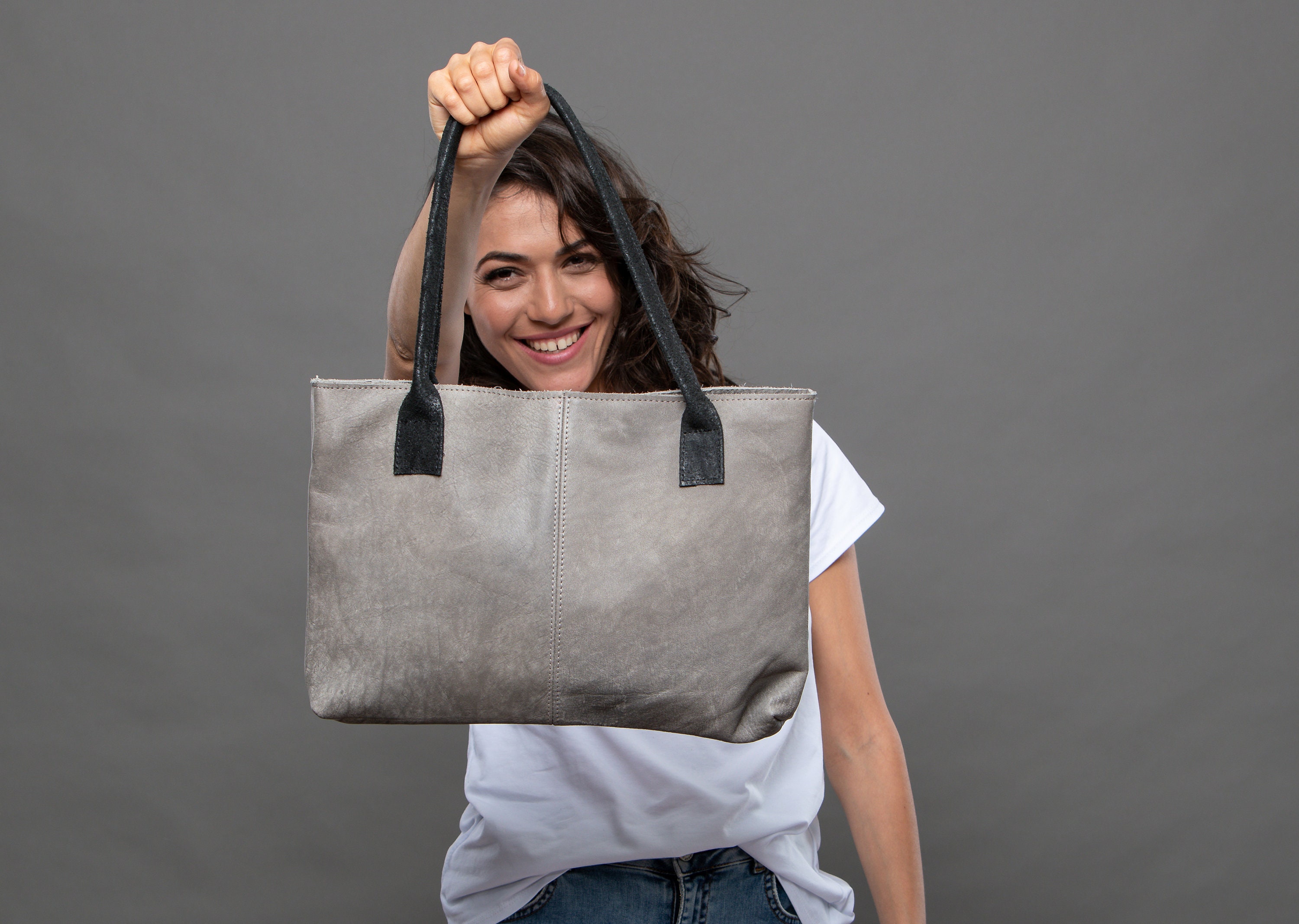 トートバッグ GREY LEATHER TOTES Grey Leather Tote - Etsy