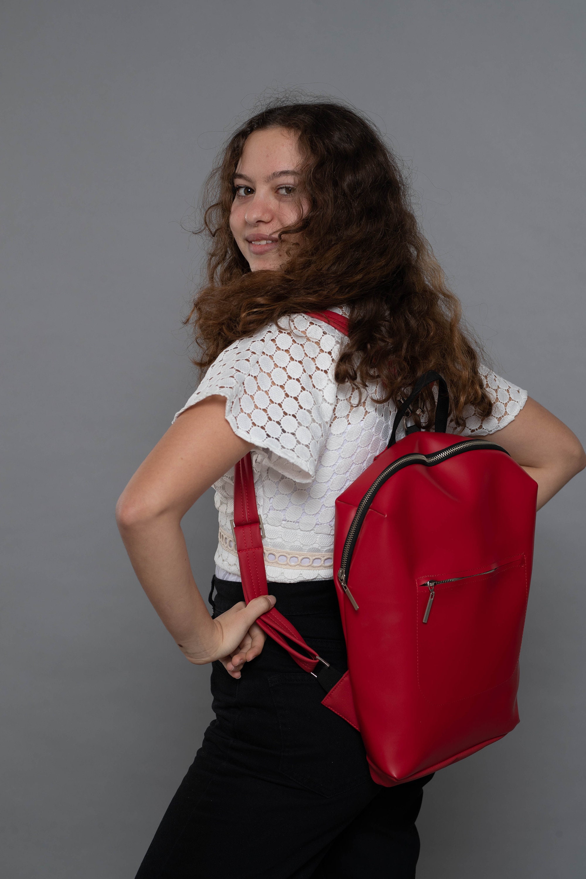 A R New York Women\'s Red Nylon Backpack Auth PRADA Medium Red Nylon Triangle Logo Nylon Backpack | eBay main image 3