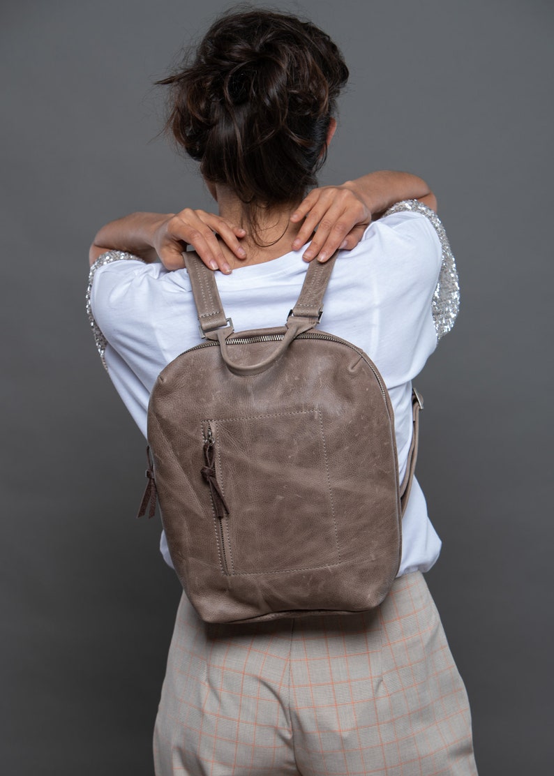 Brown Leather Travel Backpack For Women, All Leather Work Backpack Rucksack Handbag, Stylish Ladies Real Leather Backpack Rucksack Purse image 2