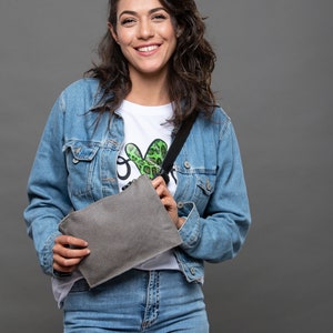Handgemachte echtes Leder Damen Fanny Pack Taille Tasche Beutel, Leder Gürtel Tasche Taille Geldbörse, grau Hip Pack Tasche, süße grau Fanny Pack