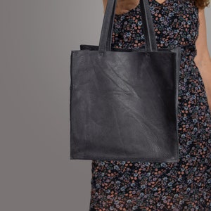 Small Leather Tote, Simple Leather Tote, Small Tote Bag, Mini Tote Handbag, Unique Evening Bag, Plain Leather Tote image 3