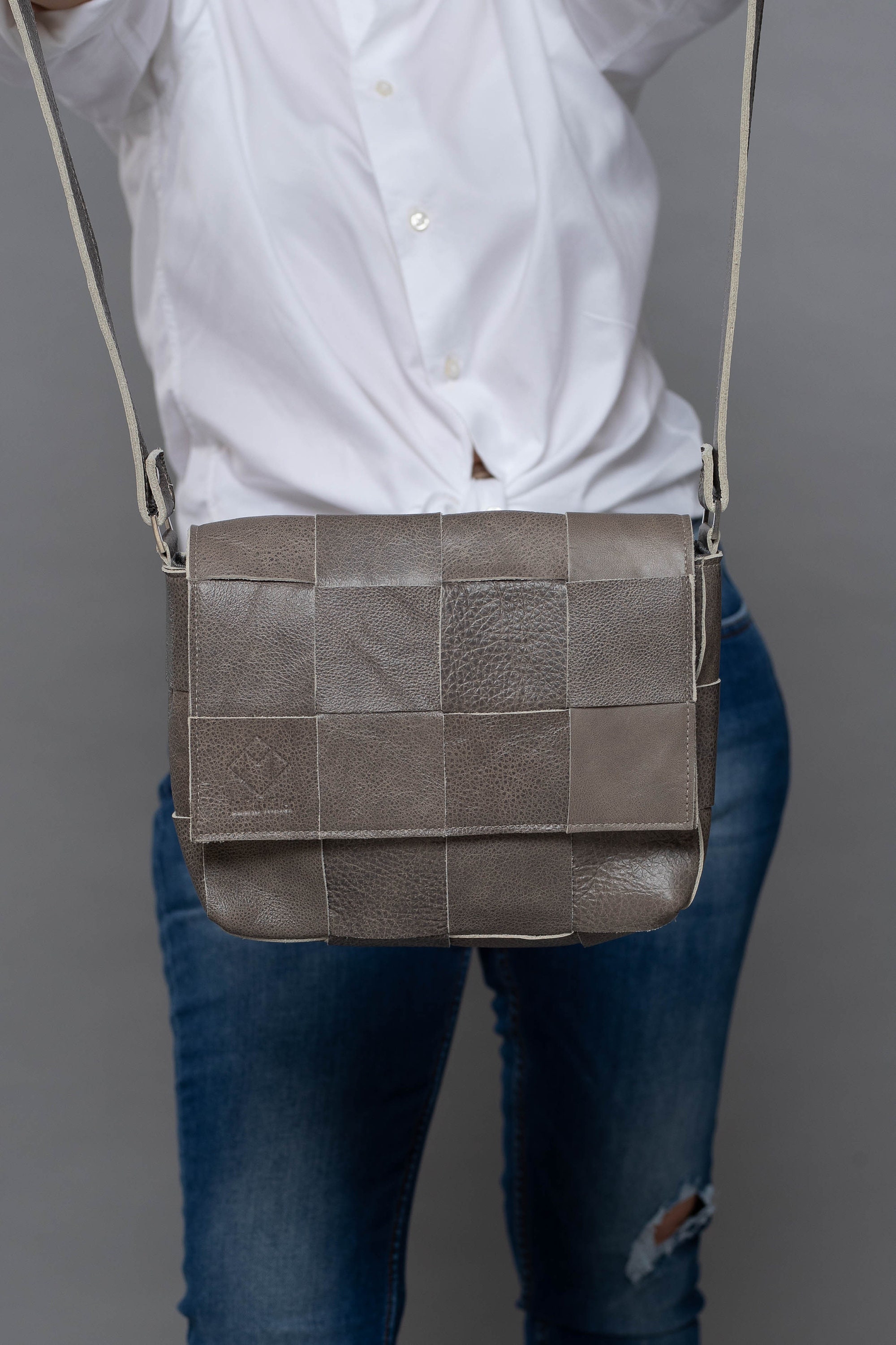 Gray Leather Cross Shoulder Purse Bag Small Items One Strap Etsy