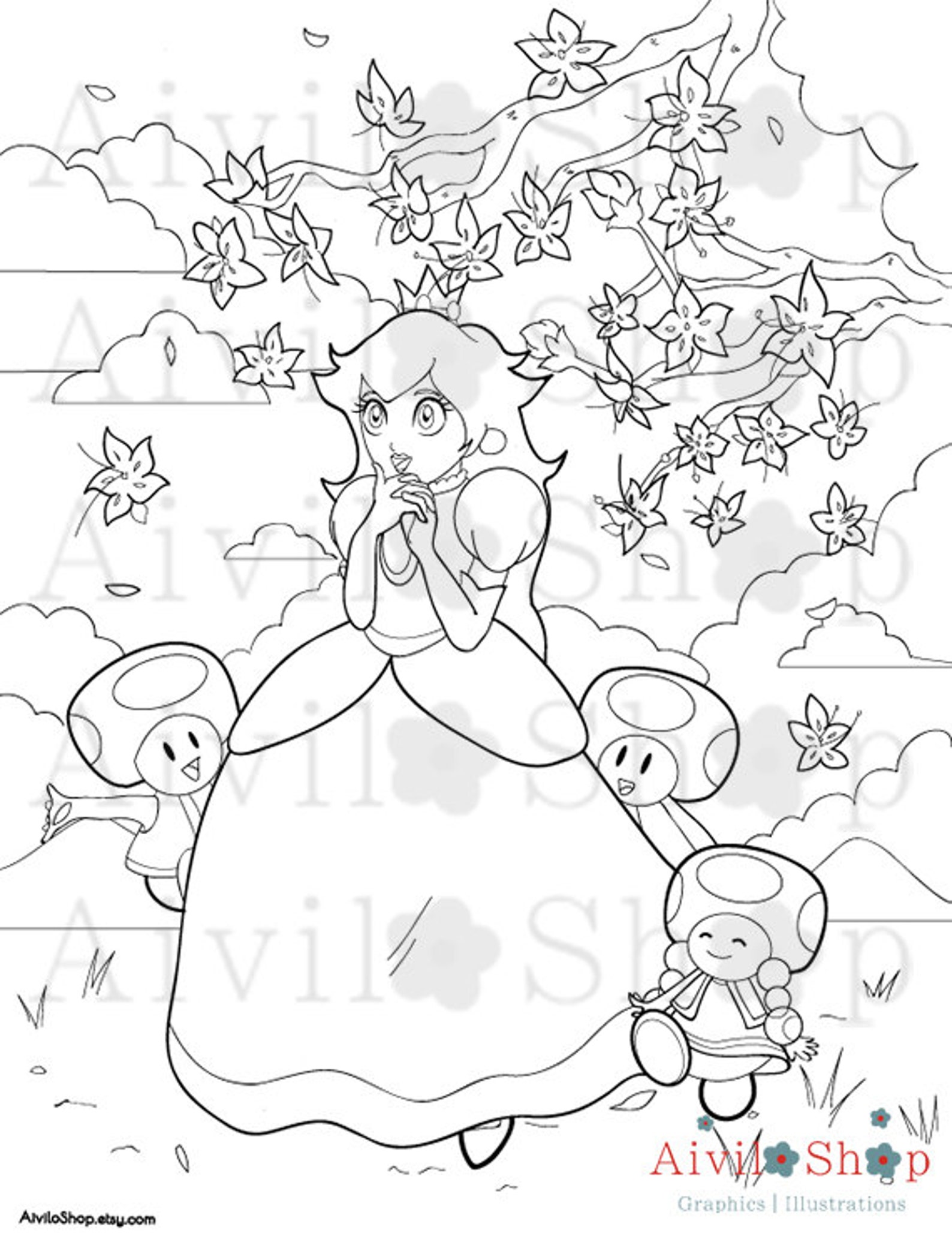 Princess Toadstool KLEURPLAAT verkoop Super Mario Toad Etsy Nederland