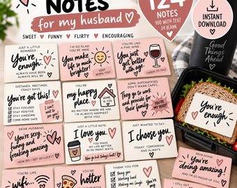 124 Printable Lunch Box Notes for Husband, Flirty Romantic Messages (Instant Download)