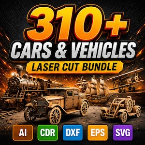 310+ Vehículos SVG Bundle – Archivos para Corte Láser de Coches, Trenes, Aviones, Barcos y Modelismo