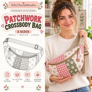 Patchwork Crossbody Bag Sewing Pattern, 3 Sizes (PDF Download)