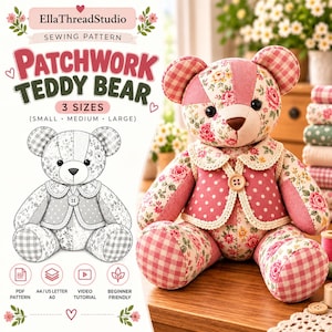 18 Inch Memory Bear Sewing Pattern PDF, Teddy Bear with Vest, Keepsake Plush Toy