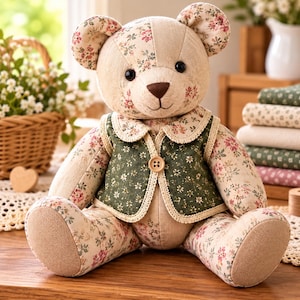 Naaipatroon voor een 45 cm grote knuffelbeer (PDF), teddybeer vest, knuffelpatroon, zelfgemaakt pluche speelgoed, printbaar naaipatroon