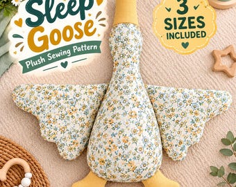 眠そうなガチョウのぬいぐるみ型紙、眠っているアヒルのぬいぐるみ型紙（PDF）、ぬいぐるみ型紙、3サイズぬいぐるみ型紙、初心者向け縫製型紙