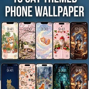 10 cat-themed wallpapers compatible with iOS and Android.
