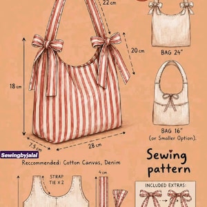 Patron de couture PDF pour sac à nœud esthétique | Tutoriel pour sac cabas souple | Sac à main style cottagecore | 4 tailles | Téléchargement numérique