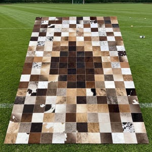 Handmade Cowhide Patchwork Rug, Genuine Hair-On Hide, Rustic Farmhouse Decor