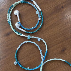 Handmade Blue Beaded & Wrapped Earbuds | USB-C Wired Earphones | Tidepool