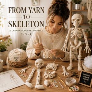 Crochet Skeleton Amigurumi Pattern, Halloween Decor, Gothic DIY (Digital Download)