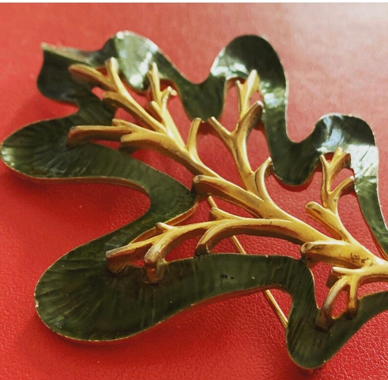 Vintage RareSarah Coventry Enamel Leaf Brooch image 1