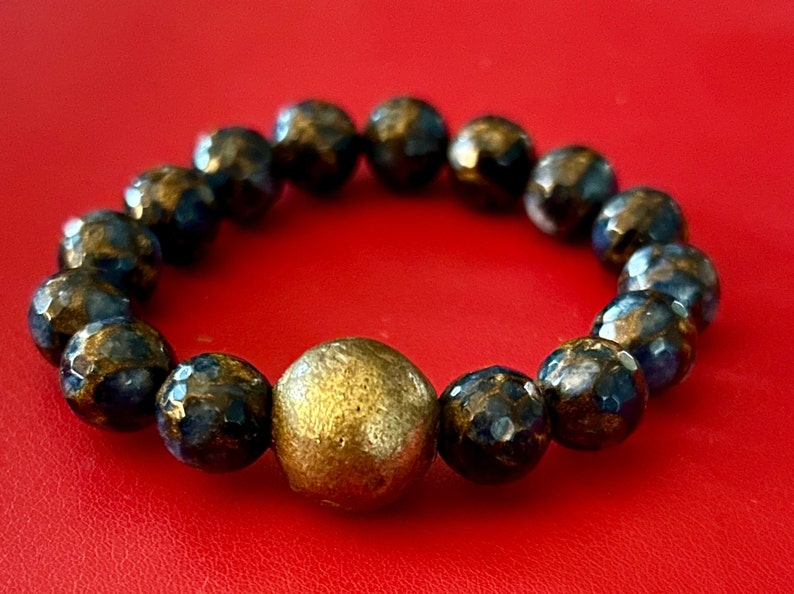 African Brass and Agate Bracelet One of a Kind image 1