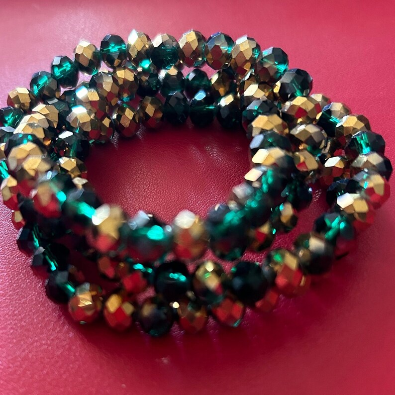 4 Stack Gold & Green Crystal Bracelet Set image 1