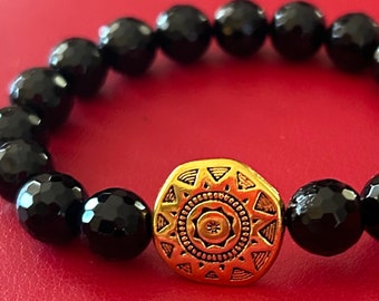 Beautiful Facected Onyx Bracelet! Protection Stone!