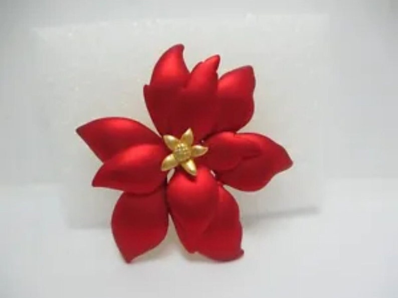 Beautiful Vintage Red Enameled Poinsettia image 1