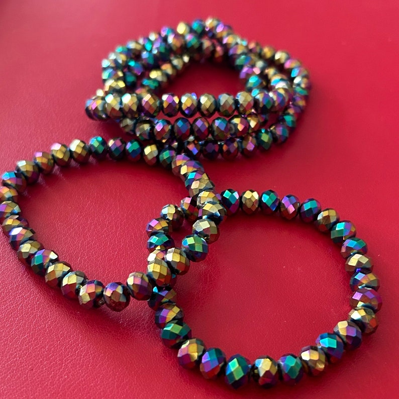 Only One 5 Stack Rainbow Metallic Crystal Bracelet Set image 2