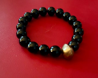 Onyx & African Brass Bracelet! Protection Stone!