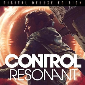 May include: A digital deluxe edition game cover featuring a person with hair tied back in a bun, wearing a hooded jacket. The background displays a glowing orange circular portal. The text reads CONTROL RESONANT in large white capital letters.