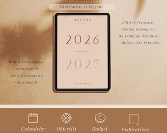Agenda 2026 2027 Canva Éditable Français | Planner Objectifs Budget Semaine Mois | Agenda Scolaire Septembre Août PDF Imprimable Numérique