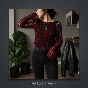 Crochet Spiderweb Top Pattern, Gothic Mesh Sweater, Long Sleeve Alt Shirt, Halloween Pullover, Y2K Wearable Digital PDF