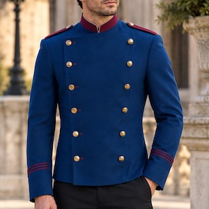 Blue Military Band Jacket, Royal Blue Parade Coat, Double Breasted Uniform Jacket, Gold Button Costume Coat, Custom Made Mens Coat