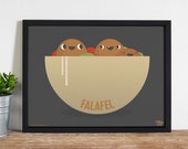 Cartel de falafel. Regalo perfecto para veganos, vegetarianos y amantes de la comida callejera. Excelente impresión para la cocina, con comida callejera israelí y de Medio Oriente