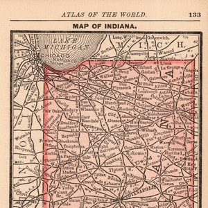 1888 Tiny INDIANA State Map Miniature Map of Indiana Wall Art Office Decor Anniversary Gift for Graduation Wedding Birthday 982