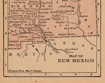 1888 Tiny NEW MEXICO State Map Antique Miniature Map of New Mexico Gallery Wall Office Decor New Mexico Gift For Wedding Birthday 1967