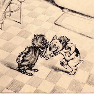 Stampa umoristica di un bulldog francese con un Griffon di Bruxelles, decorazione da parete, illustrazione di un cane divertente degli anni '40 di Zito Gallery, decorazione da parete regalo 7100L