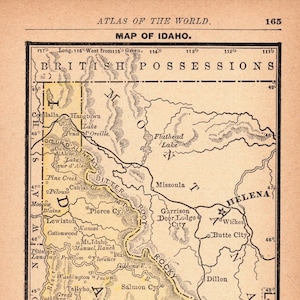 Antique Tiny Idaho State Map 1888 Miniature Size Map of Idaho Wall Decor Anniversary Gift for Birthday Wedding 657