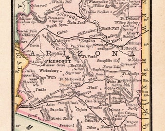 1888 Tiny ARIZONA State Map Antique Map of Arizona MINIATURE Size Wall Art Gift for Wedding Anniversary Birthday 12710