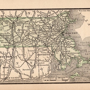 1888 Tiny MASSACHUSETTS State Map Antique MINIATURE Map of Massachusetts  Wedding Birthday Gift For Friend 818