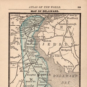 1888 Tiny DELAWARE State Map MINIATURE Map of Delaware Office Decor Anniversary Gift for Birthday Wedding Graduation 1244