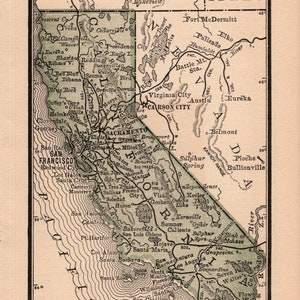 1888 Tiny CALIFORNIA State Map Antique MINIATURE Map of California Gallery Wall Decor Anniversary Gift for Wedding Birthday 1566