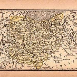 1888 Tiny Ohio State kaart miniatuur kaart van Ohio Gallery muur decor verjaardagscadeau voor verjaardag bruiloft housewarming 658
