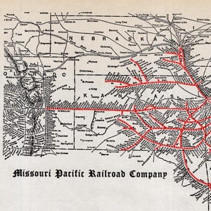 1920 Antique MISSOURI PACIFIC RAILROAD Map Vintage Railway Map Birthday Gift for Dad Anniversary 3334