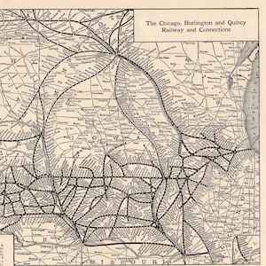 Impresión de mapa ferroviario antiguo de Chicago, Burlington y Quincy de 1916, galería de arte mural, mapa ferroviario vintage, regalo para cumpleaños, papá y padre #1962