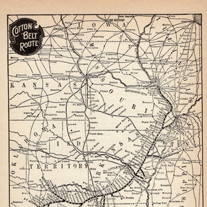 Carte du système de chemin de fer de la ceinture en coton antique de 1905, carte du chemin de fer du sud-ouest de St Louis, cadeau d'anniversaire pour papa 2548