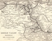 1903 Antique Lehigh Valley Railroad Map Vintage Pennsylvania Railway System Map Wall Art Birthday Gift for Dad 10925