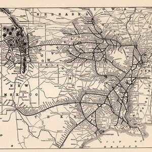 1924 Antique MISSOURI PACIFIC RAILROAD Map Black White Gallery Wall Decor Railway Map Gift for Railroad Collector Anniversary Birthday #1927