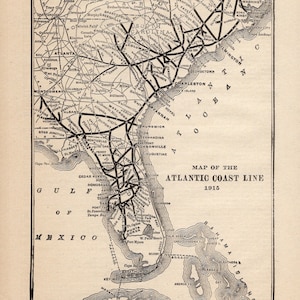 Antike ATLANTIC COAST Line Eisenbahn Karte Vintage Eisenbahn Karte Geburtstagsgeschenk für Papa Jahrestag 2477