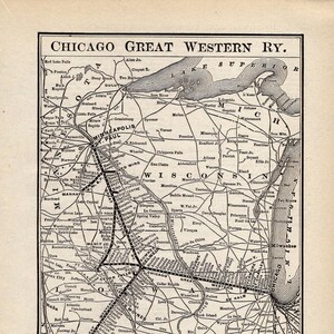 1901 Antique Chicago Great Western Railway Map Vintage Railroad Map ...